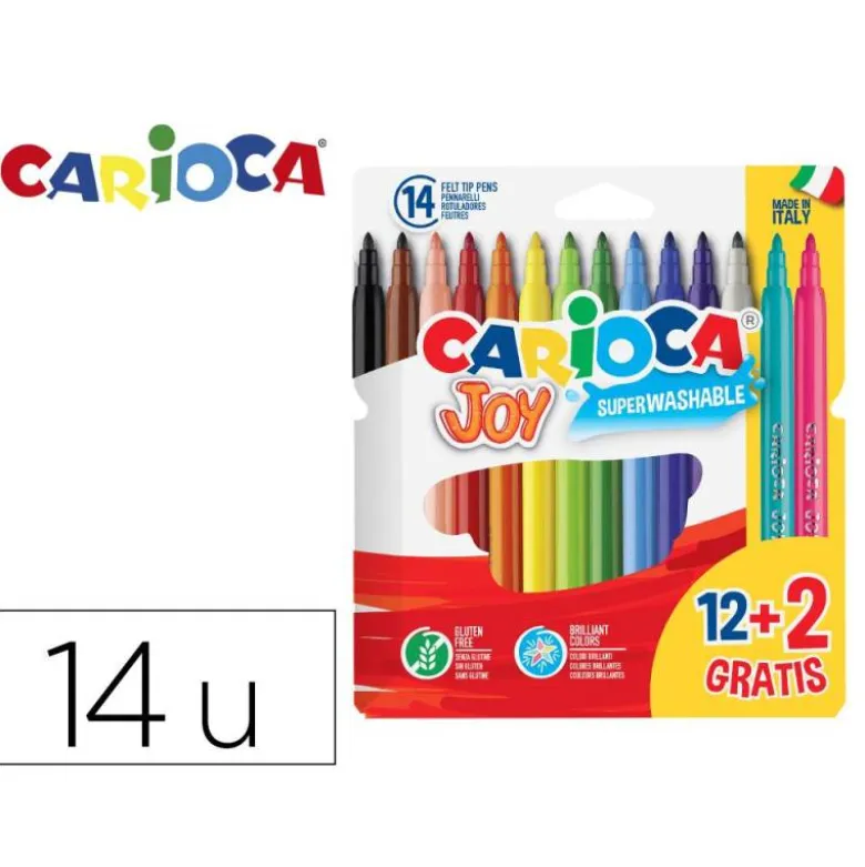 ROTULADOR CARIOCA JOY ESTUCHE DE 12 UNIDADES COLORES SURTIDOS + 2 GRATIS