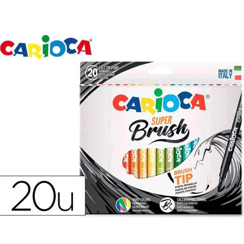 ROTULADOR CARIOCA PUNTA DE PINCEL LAVABLE CAJA DE 20 UNIDADES COLORES SURTIDOS