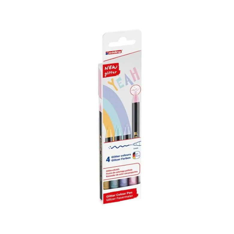 ROTULADOR EDDING PUNTA FIBRA 1200 PUNTA REDONDA 0,5 MM GLITTER PASTEL CAJA DE 4 UNIDADES COLORES SURTIDOS