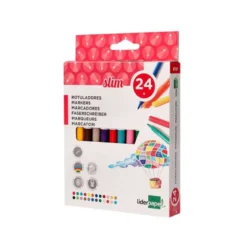 Rotuladores Liderpapel fino lavable caja de 24 colores