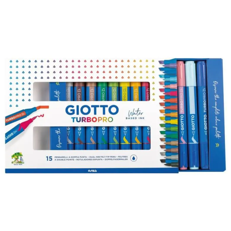 ROTULADOR GIOTTO TURBO PRO ACUARELABLE DOBLE PUNTA ESTUCHE DE 15 UNIDADES COLORES SURTIDOS