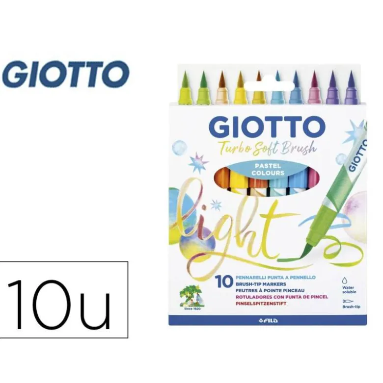 ROTULADOR GIOTTO TURBO SOFT BRUSH PASTEL PUNTA DE PINCEL CAJA DE 10 UNIDADES COLORES SURTIDOS