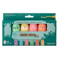 ROTULADOR IMAGINOVO FLUORESCENTE SAFARI GLOW PASTEL ANIMALES CAJA 6 UNIDADES SURTIDAS