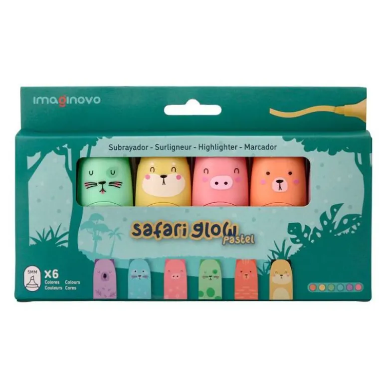 ROTULADOR IMAGINOVO FLUORESCENTE SAFARI GLOW PASTEL ANIMALES CAJA 6 UNIDADES SURTIDAS
