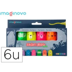 ROTULADOR IMAGINOVO FLUORESCENTE SAFARI GLOW NEON ANIMALES Y CLIP CAJA DE 6 UNIDADES SURTIDAS