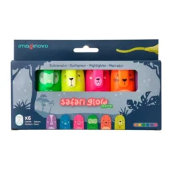 ROTULADOR IMAGINOVO FLUORESCENTE SAFARI GLOW NEON ANIMALES Y CLIP CAJA DE 6 UNIDADES SURTIDAS