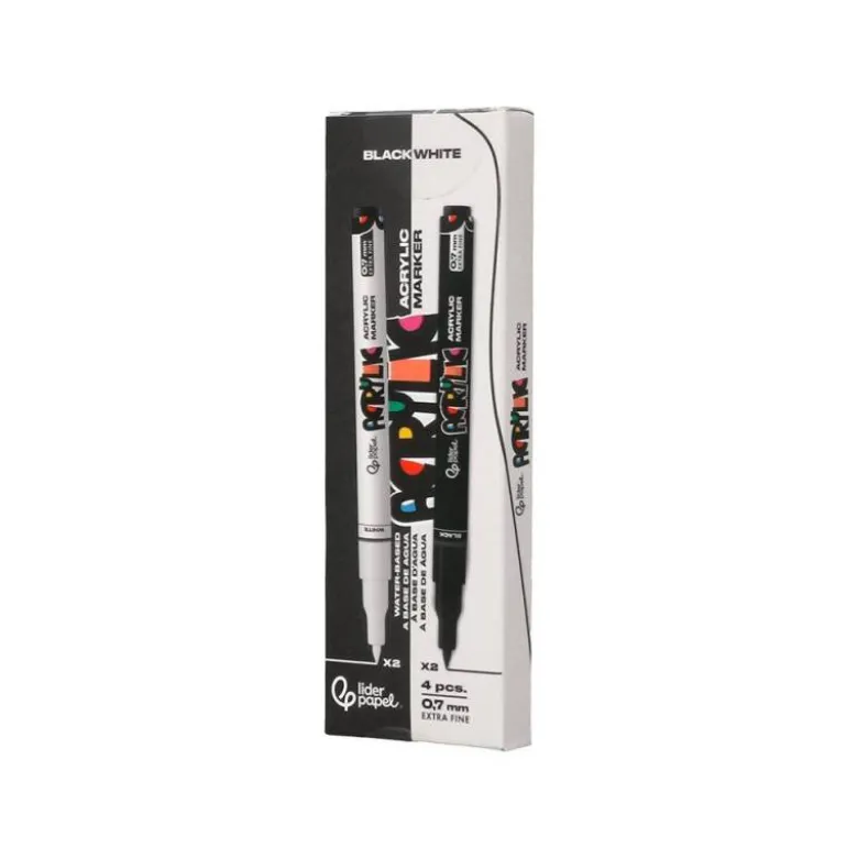 ROTULADOR LIDERPAPEL ACRYLIC BASE AGUA TODO TIPO DE SUPERFICIE PUNTA FINA 0,7 MM CAJA DE 4 PERFILADORES