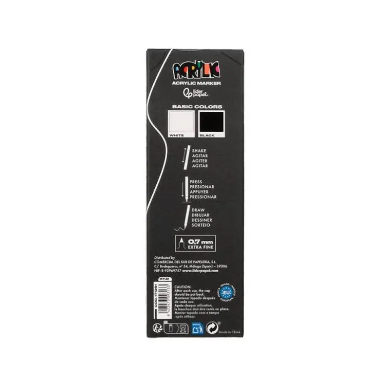 ROTULADOR LIDERPAPEL ACRYLIC BASE AGUA TODO TIPO DE SUPERFICIE PUNTA FINA 0,7 MM CAJA DE 4 PERFILADORES