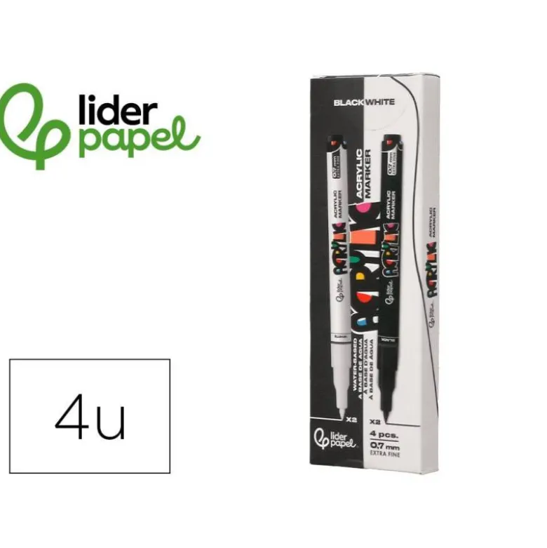 ROTULADOR LIDERPAPEL ACRYLIC BASE AGUA TODO TIPO DE SUPERFICIE PUNTA FINA 0,7 MM CAJA DE 4 PERFILADORES