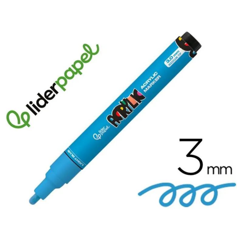 ROTULADOR LIDERPAPEL ACRYLIC BASE AGUA TODO TIPO DE SUPERFICIE PUNTA REDONDA 3 MM AZUL CLARO