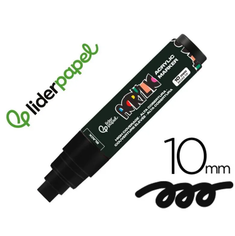 ROTULADOR LIDERPAPEL ACRYLIC BASE AGUA TODO TIPO DE SUPERFICIE PUNTA RECTANGULAR 10 MM NEGRO