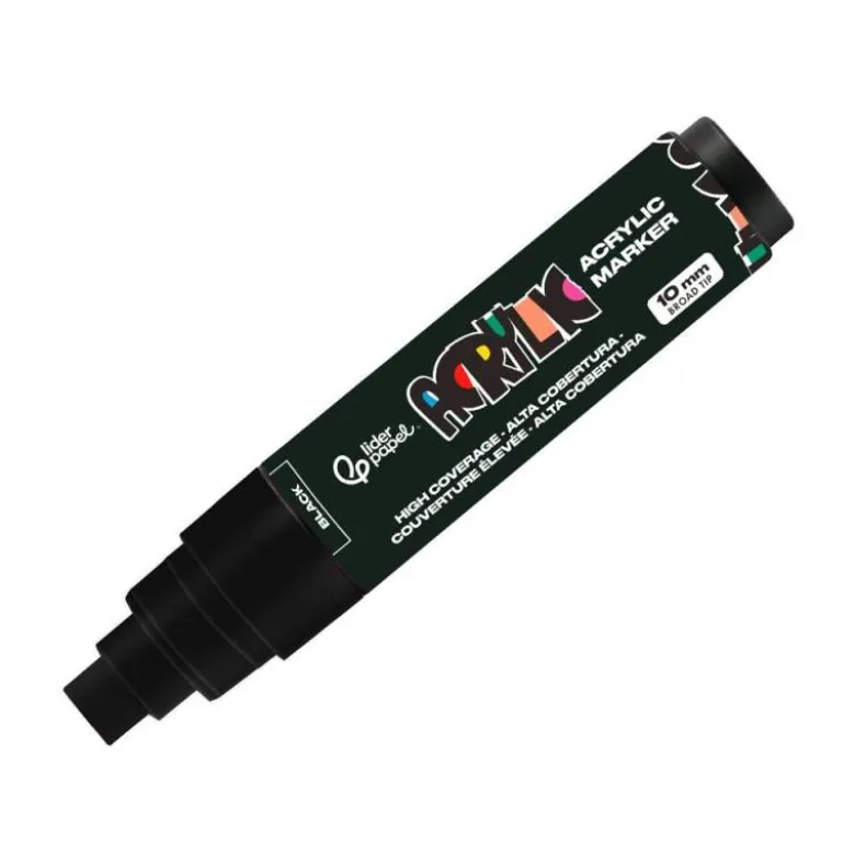ROTULADOR LIDERPAPEL ACRYLIC BASE AGUA TODO TIPO DE SUPERFICIE PUNTA RECTANGULAR 10 MM NEGRO