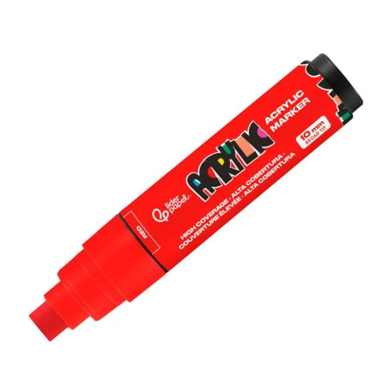 ROTULADOR LIDERPAPEL ACRYLIC BASE AGUA TODO TIPO DE SUPERFICIE PUNTA RECTANGULAR 10 MM ROJO
