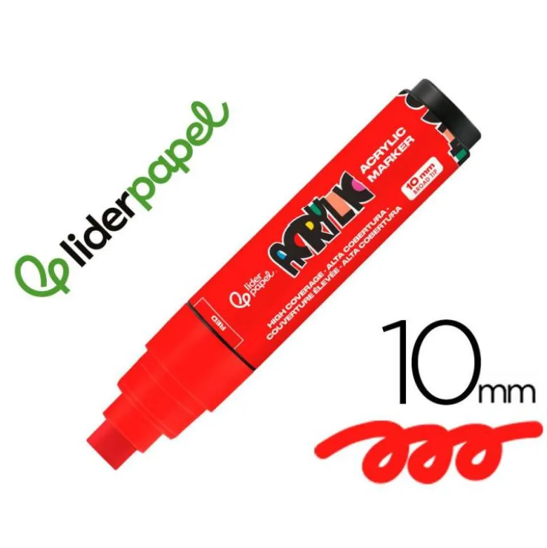 ROTULADOR LIDERPAPEL ACRYLIC BASE AGUA TODO TIPO DE SUPERFICIE PUNTA RECTANGULAR 10 MM ROJO