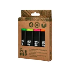 ROTULADOR LIDERPAPEL ECOUSE FLUORESCENTE FABRICADO CON 68% PLASTICO RECICLADO CAJA DE 4 UNIDADES COLORES SURTIDOS
