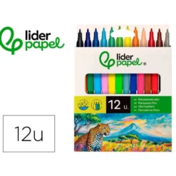 Rotulador Liderpapel fino lavable caja de 12 colores