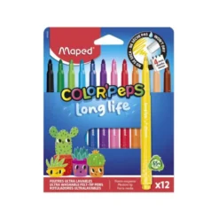 ROTULADOR MAPED COLOR PEPS LONG LIFE LAVABLE PUNTA MEDIA CAJA DE 12 UNIDADES COLORES SURTIDOS