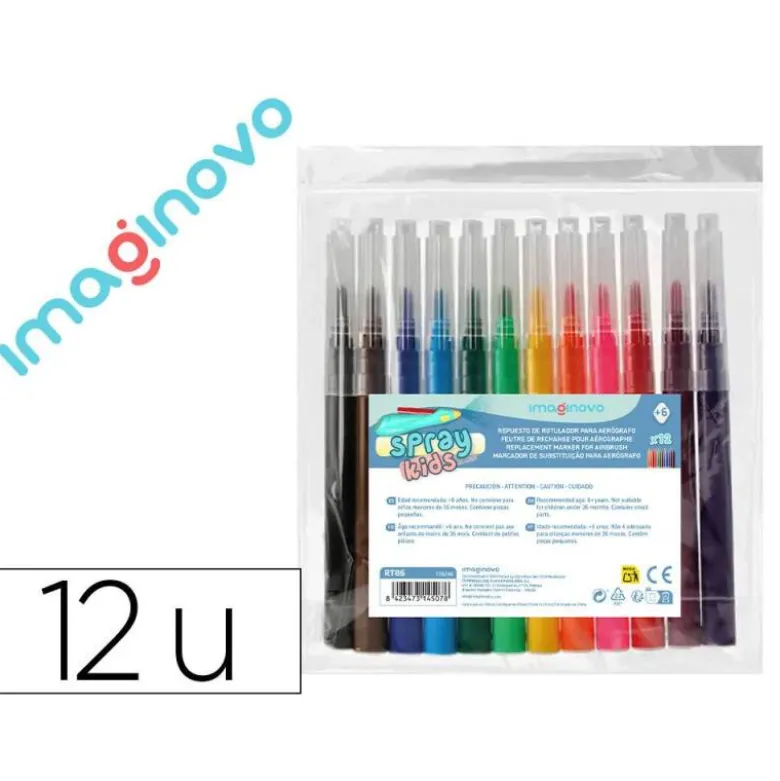 ROTULADOR PARA AEROGRAFO INFANTIL IMAGINOVO BOLSA DE 12 UNIDADES COLORES SURTIDOS