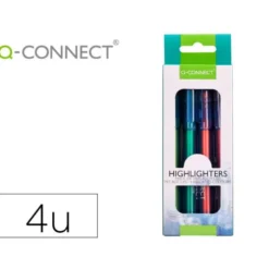 ROTULADOR Q-CONNECT FLUORESCENTE PUNTA BISELADA FABRICADO EN PET RECICLADO BOLSA DE 4 UNIDADES COLORES