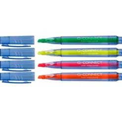 ROTULADOR Q-CONNECT FLUORESCENTE PUNTA BISELADA FABRICADO EN PET RECICLADO BOLSA DE 4 UNIDADES COLORES