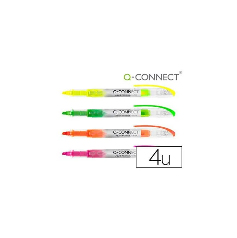 Rotulador Q-Connect Fluorescente Pack 4 colores surtidos tinta liquida