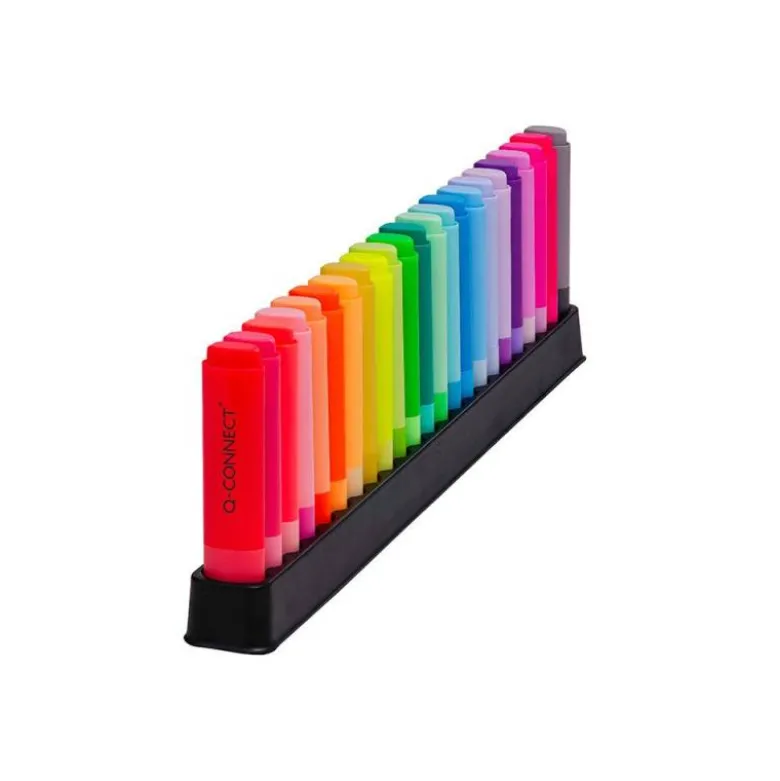 ROTULADOR Q-CONNECT FLUORESCENTE PUNTA BISELADA ESTUCHE DE SOBREMESA 23 UNIDADES COLORES SURTIDOS