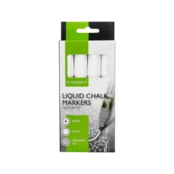 ROTULADOR Q-CONNECT TIZA LIQUIDA PUNTA REDONDA TRAZO 3 MM CAJA DE 4 UNIDADES COLOR BLANCO