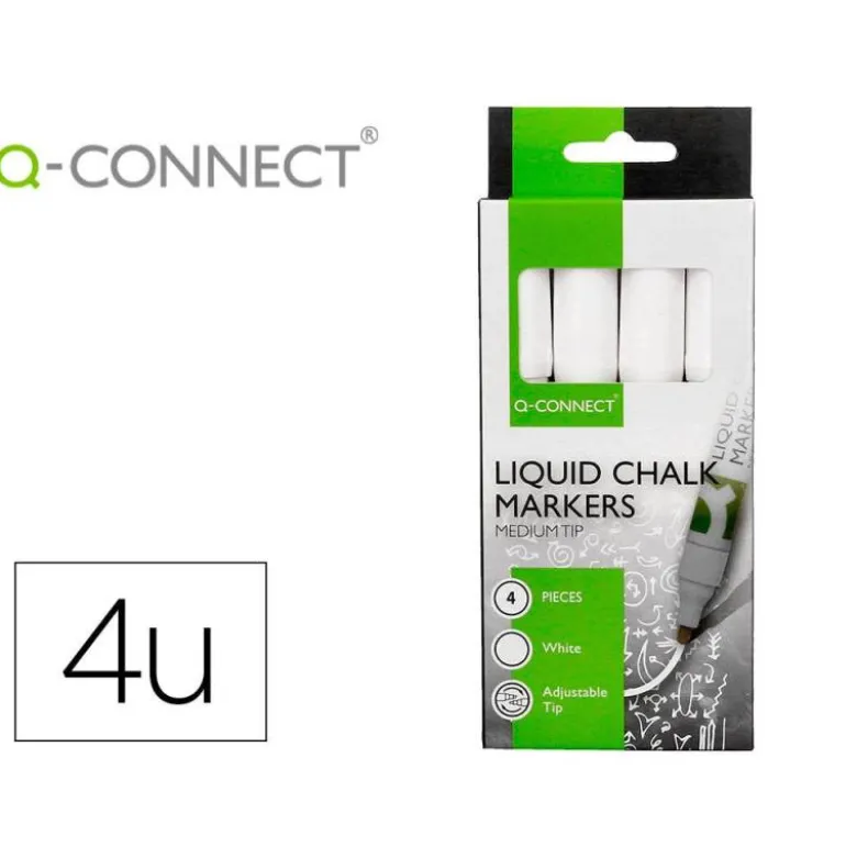 ROTULADOR Q-CONNECT TIZA LIQUIDA PUNTA REDONDA TRAZO 3 MM CAJA DE 4 UNIDADES COLOR BLANCO