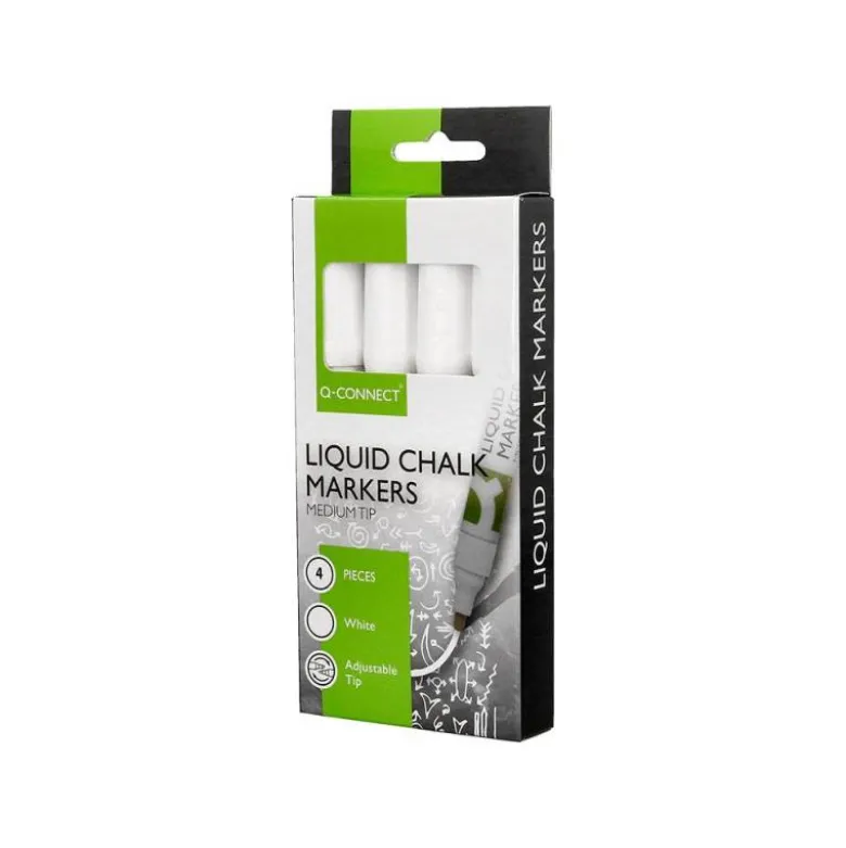 ROTULADOR Q-CONNECT TIZA LIQUIDA PUNTA REDONDA TRAZO 3 MM CAJA DE 4 UNIDADES COLOR BLANCO