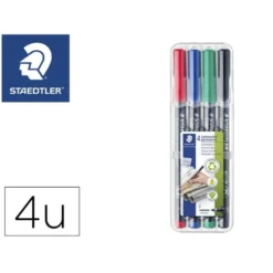 Rotulador Retroproyección Permanente Staedtler Lumocolor 318 de 4 Colores Surtidos Punta Superfina Redonda