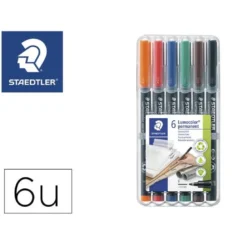 Rotulador Retroproyección Permanente Staedtler Lumocolor 318 de 6 Colores Surtidos Punta Superfina Redonda