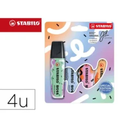 ROTULADOR STABILO BOSS FLUORESCENTE ORIGINAL PASTEL BY JU SCHNEE ESTUCHE DE 4 COLORES SURTIDOS