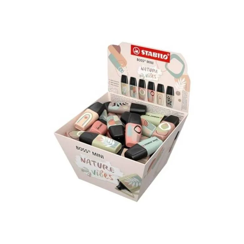 ROTULADOR STABILO BOSS FLUORESCENTE MINI NATUREVIBES EXPOSITOR BOMBONERA DE 50 UNIDADES COLORES SURTIDOS