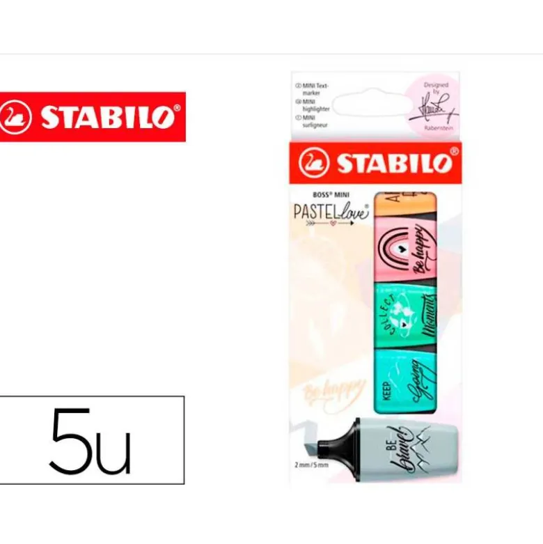 ROTULADOR STABILO BOSS MINI PASTEL LOVE ESTUCHE DE 5 UNIDADES COLORES SURTIDOS