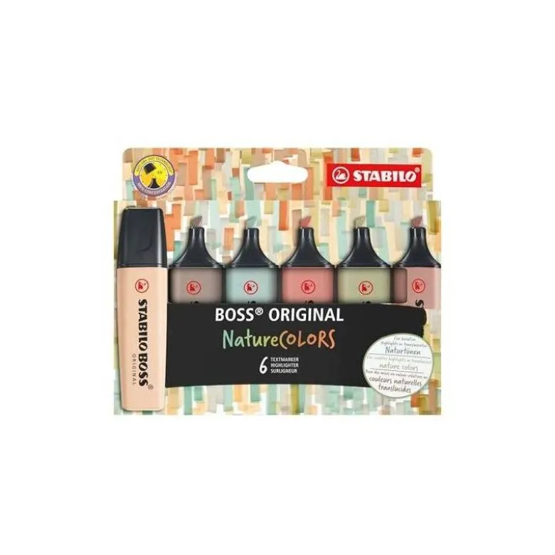 ROTULADOR STABILO BOSS PASTEL FLUORESCENTE 70 NATURE COLORS ESTUCHE DE 6 UNIDADES COLORES SURTIDOS