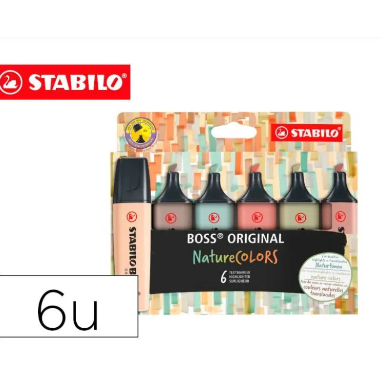 ROTULADOR STABILO BOSS PASTEL FLUORESCENTE 70 NATURE COLORS ESTUCHE DE 6 UNIDADES COLORES SURTIDOS