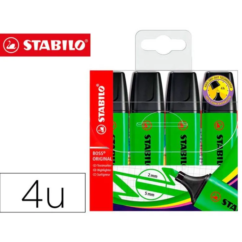 ROTULADOR STABILO 2/5 MM 4 UNIDADES COLOR VERDE