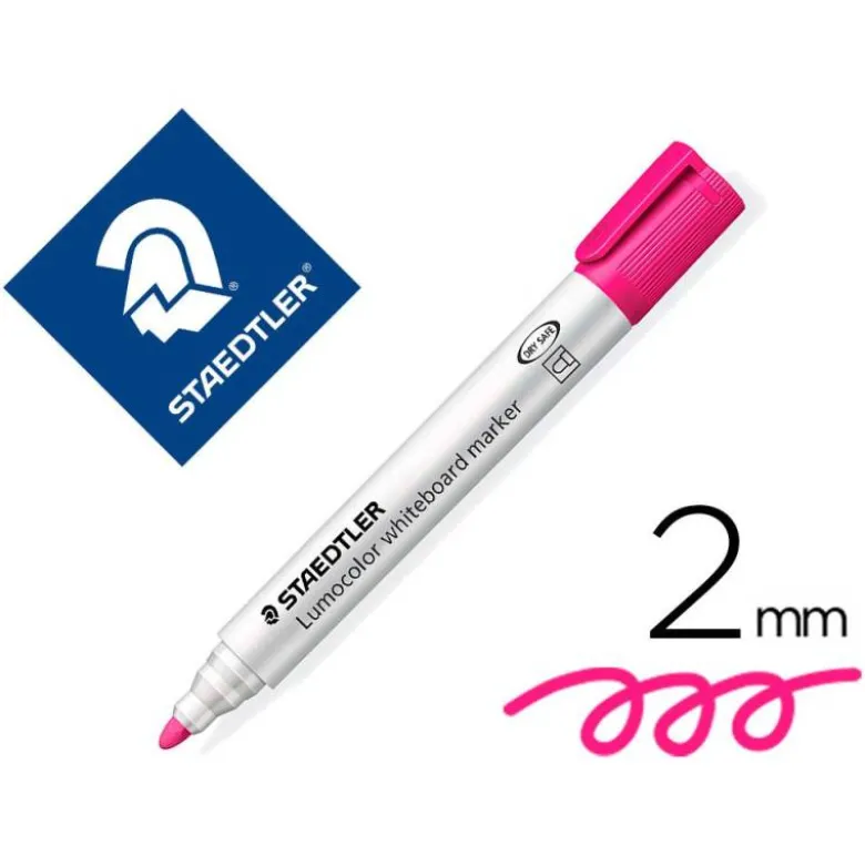 ROTULADOR STAEDTLER LUMOCOLOR 351 PARA PIZARRA BLANCA PUNTA REDONDA 2 MM RECARGABLE COLOR ROSA