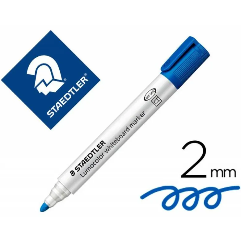 ROTULADOR STAEDTLER LUMOCOLOR 351 PARA PIZARRA BLANCA PUNTA REDONDA 2 MM RECARGABLE COLOR AZUL