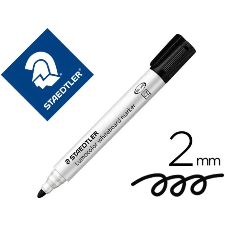ROTULADOR STAEDTLER LUMOCOLOR 351 PARA PIZARRA BLANCA PUNTA REDONDA 2 MM RECARGABLE COLOR NEGRO