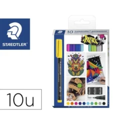 ROTULADOR STAEDTLER LUMOCOLOR RETROPROYECCION PUNTA DE FIBRA PERMANENTE 318 CAJA DE 10 UNIDADES COLORES SURTIDOS