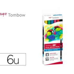 ROTULADOR TOMBOW ACUARELABLE DOBLE PUNTA FINA/PINCEL COLORES PRIMARIOS CAJA DE 6 UNIDADES COLORES SURTIDOS