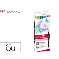 ROTULADOR TOMBOW ACUARELABLE DOBLE PUNTA FINA/PINCEL COLORES PASTEL CAJA DE 6 UNIDADES COLORES SURTIDOS