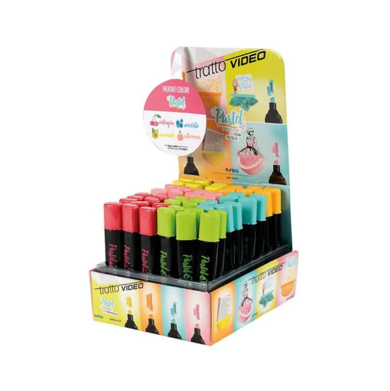 ROTULADOR TRATTO VIDEO PASTEL FLUORESCENTE EXPOSITOR DE 48 UNIDADES COLORES SURTIDOS