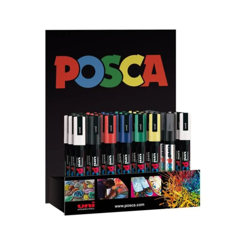 ROTULADOR UNI-BALL POSCA PC5M PINTURA BASE AL AGUA 1,8-2,5 MM EXPOSITOR 36 UNIDADES COLORES SURTIDOS