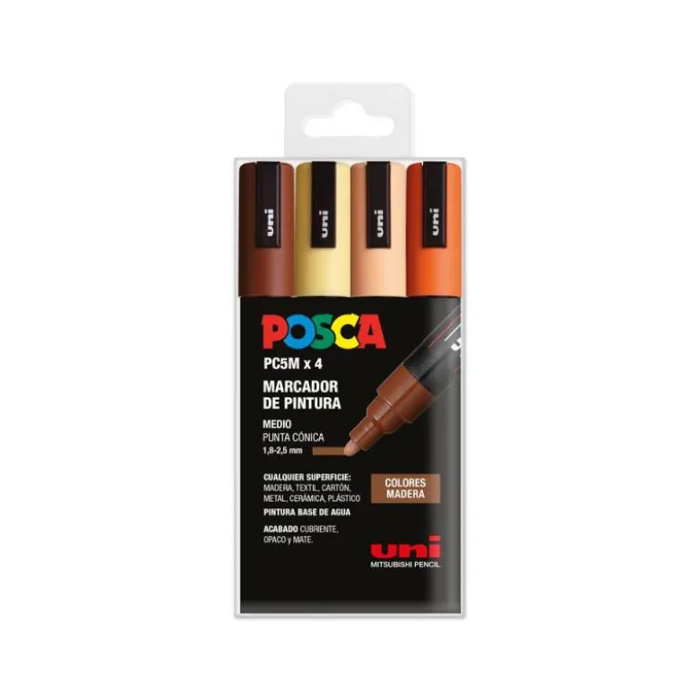 ROTULADOR UNI POSCA PC-5M/4C ESTUCHE DE 4 UNIDADES COLORES MADERA SURTIDOS