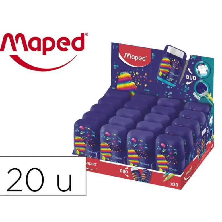 SACAPUNTAS MAPED PLASTICO CONNECT PIXEL PARTY 2 USOS CON GOMA DE BORRAR