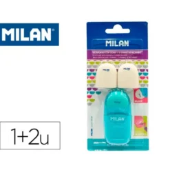 SACAPUNTAS MILAN CAPSULE PLASTICO 1 USO CON GOMA + 2 RECAMBIOS DE GOMA