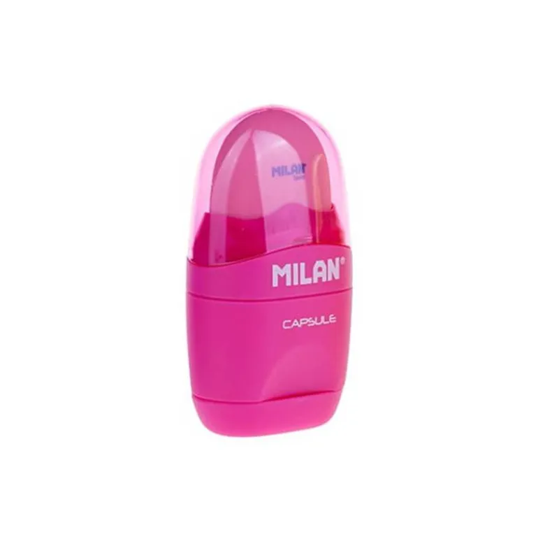 SACAPUNTAS MILAN CAPSULE PLASTICO 1 USO CON GOMA + 2 RECAMBIOS DE GOMA