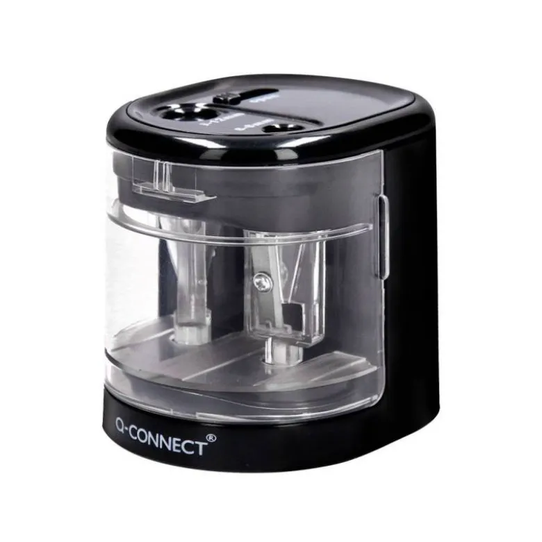SACAPUNTAS Q-CONNECT KF14568 ELECTRICO DE SOBREMESA CABLE USB/4 PILAS AA AFILA CUCHILLA DIAMETROS DE 6 A 12MM DOS USOS